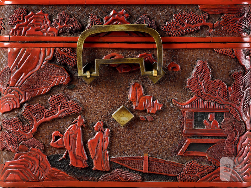 明 “黄成造”款剔红郭子仪祝寿图箱 - 图2